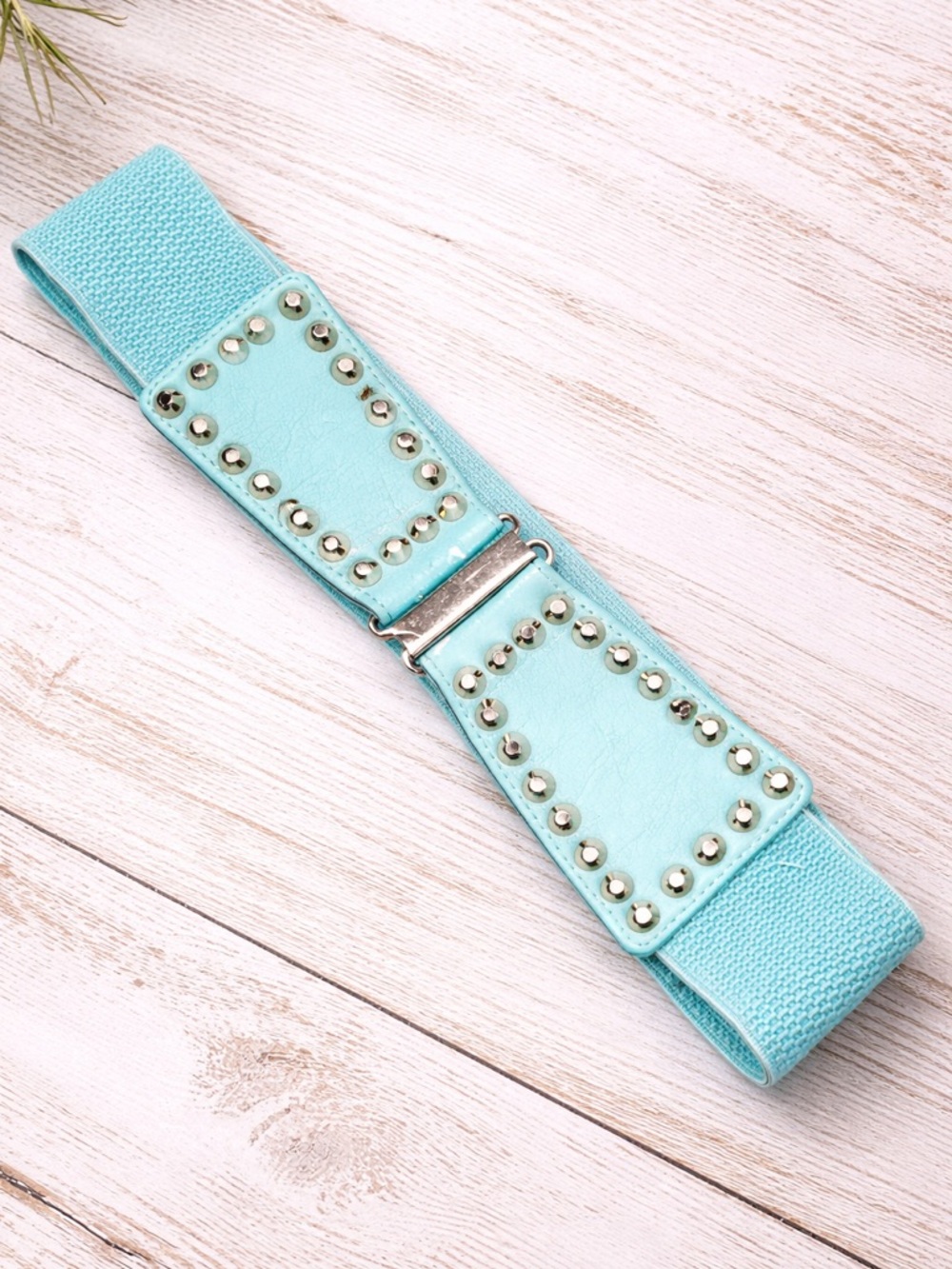 Aqua Elastic Waist Belt with Silver Studs